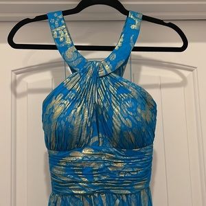 STUNNING!!! ‘Aidan Mattox’ Torquoise and gold foil dress!